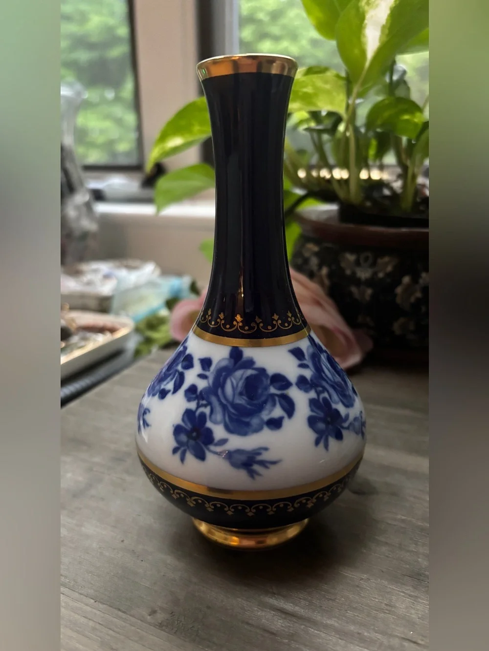 Vintage Cobalt Vase with Gold Accents, Royal Porzellan Bavaria KPM